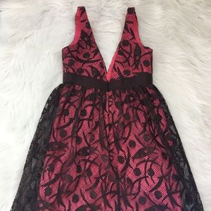 Milly Cocktail Dress Pink Slip Brown Lace Overlay